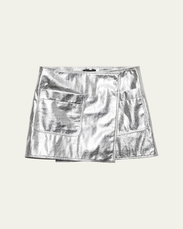 Kyla Foil Faux Leather Wrap Skirt
